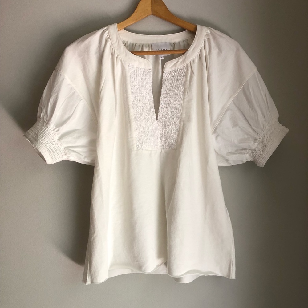 SUNDAYS white puff sleeve v-neck top